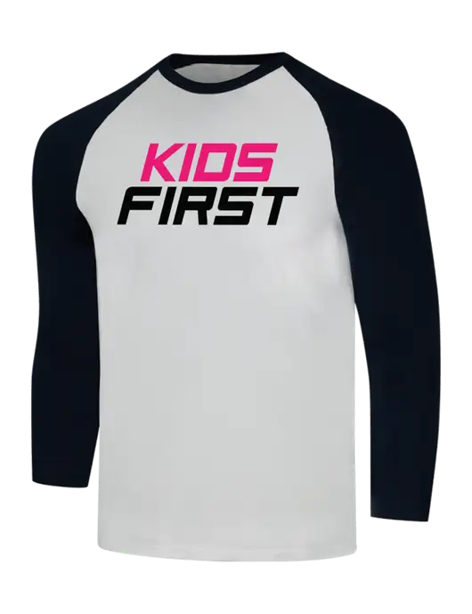 Simply Soft 3/4 Sleeve Black/White Ring Spun Cotton T-Shirt w/Kids First Logo