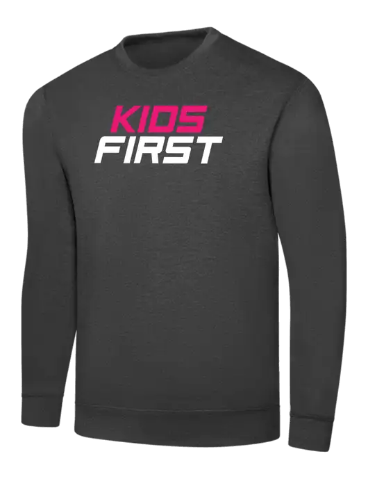 Dark Heather Grey 7.8 oz Ring Spun Crew Sweatshirt w/Kids First Logo