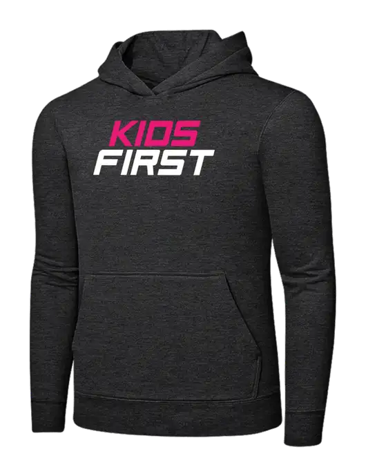 Dark Heather Grey 7.8 oz Ring Spun Hooded Sweatshirt w/Kids First Logo