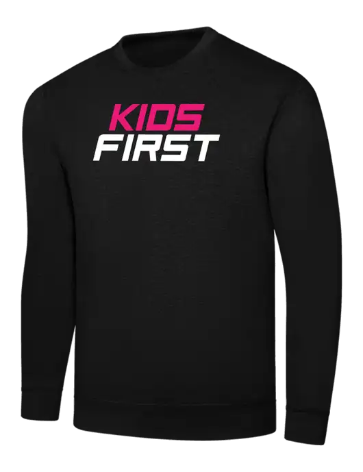 Black 7.8 oz Ring Spun Crew Sweatshirt w/Kids First Logo