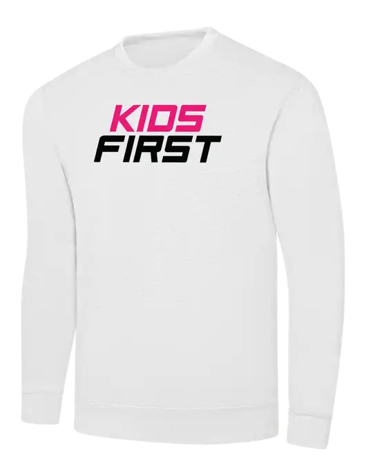 White 7.8 oz Ring Spun Crew Sweatshirt w/Kids First Logo
