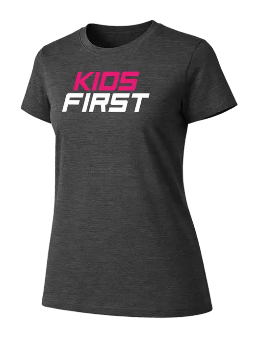 Womens Ring Spun Dark Heather Grey 4.5 oz T-Shirt w/Kids First Logo