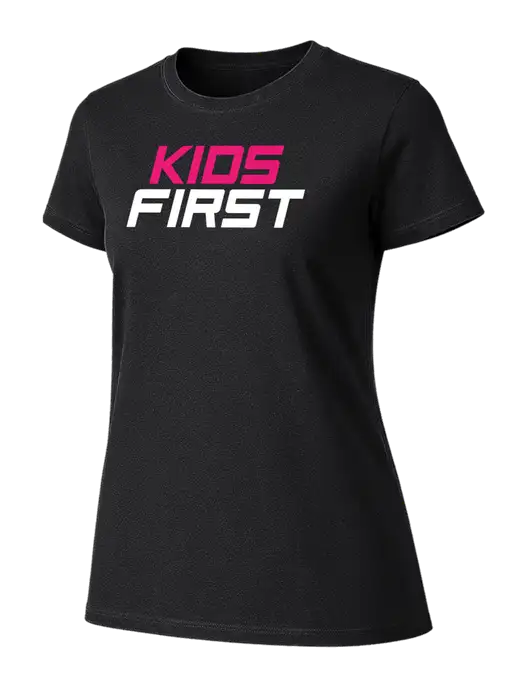 Womens Ring Spun Jet Black 4.5 oz T-Shirt w/Kids First Logo