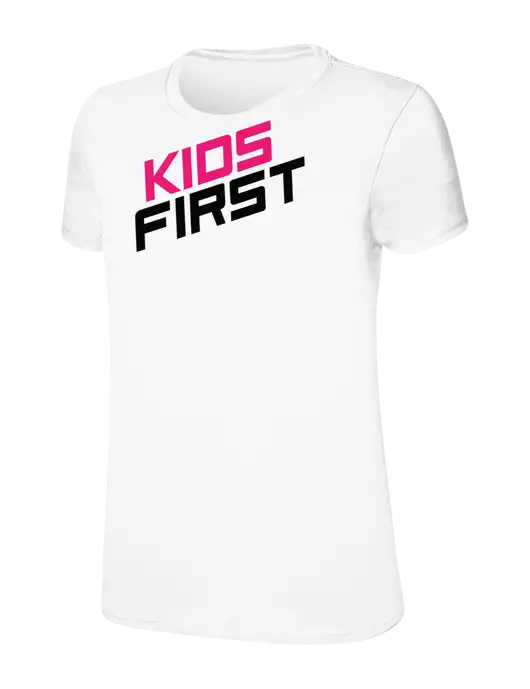 Womens Ring Spun White 4.5 oz T-Shirt w/Kids First Logo