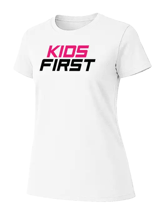 Womens Ring Spun White 4.5 oz T-Shirt w/Kids First Logo