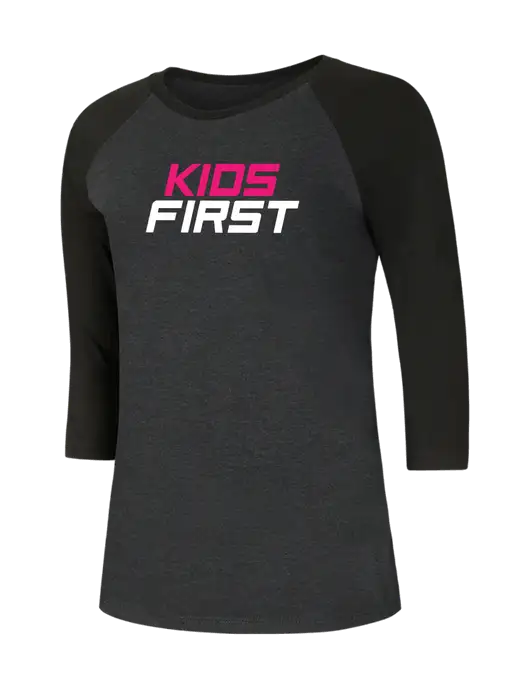 Womens Simply Soft 3/4 Sleeve Black/Black Frost Ring Spun Cotton T-Shirt w/Kids First Logo