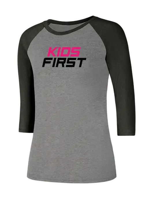 Womens Simply Soft 3/4 Sleeve Black Frost/Grey Frost Ring Spun Cotton T-Shirt w/Kids First Logo