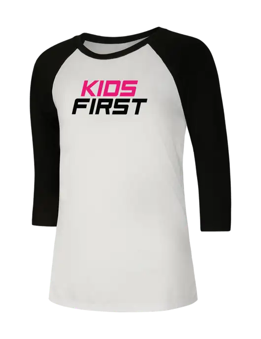 Womens Simply Soft 3/4 Sleeve Black/White Ring Spun Cotton T-Shirt w/Kids First Logo