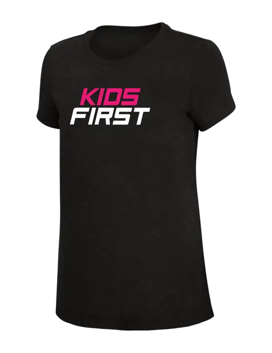 Womens Simply Soft Black 4.5oz Poly/Combed Ring Spun Cotton T-Shirt w/Kids First Logo