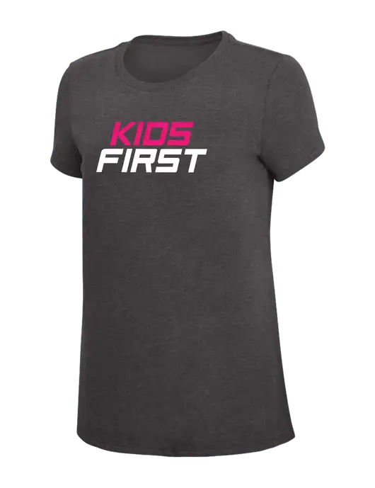 Womens Simply Soft Heather Charcoal 4.5oz  Poly/Combed Ring Spun Cotton T-Shirt w/Kids First Logo
