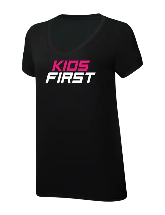 Womens Simply Soft V-Neck Black 4.5oz  Poly/Combed Ring Spun Cotton T-Shirt w/Kids First Logo