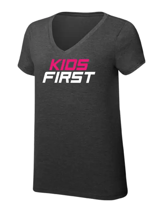 Womens Simply Soft V-Neck Black Frost 4.5oz  Poly/Combed Ring Spun Cotton T-Shirt w/Kids First Logo