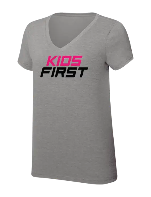 Womens Simply Soft V-Neck Grey Frost 4.5oz  Poly/Combed Ring Spun Cotton T-Shirt w/Kids First Logo