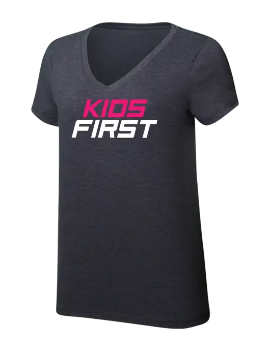 Womens Simply Soft V-Neck Heather Charcoal 4.5oz  Poly/Combed Ring Spun Cotton T-Shirt w/Kids First Logo
