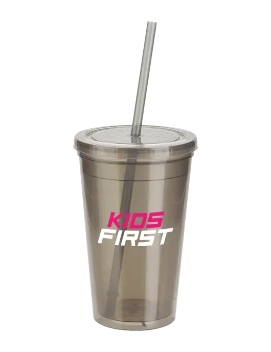 Sorrento Medium Grey 16 oz Tumbler with Lid & Straw w/Kids First Logo