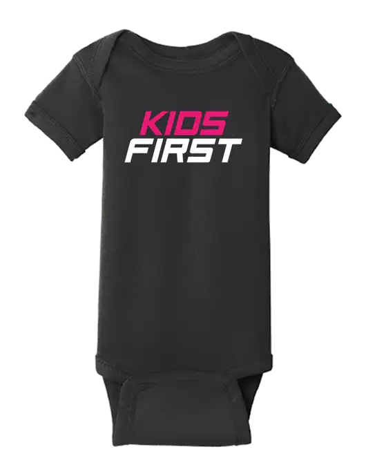 Rabbit Skins Black Infant Short Sleeve Baby Rib Bodysuit w/Kids First Logo