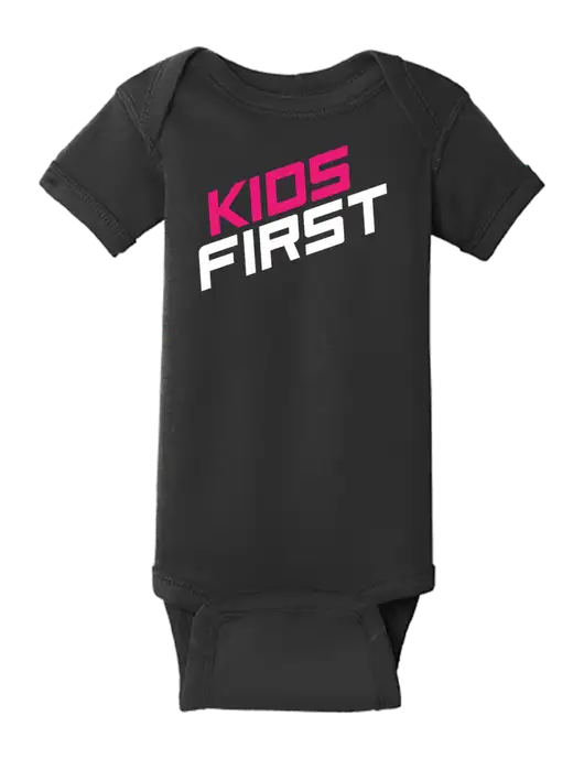 Rabbit Skins Black Infant Short Sleeve Baby Rib Bodysuit w/Kids First Logo