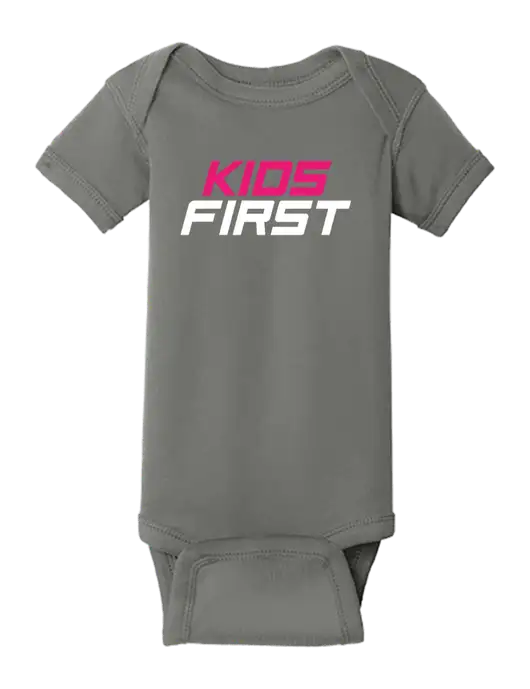 Rabbit Skins Charcoal Infant Short Sleeve Baby Rib Bodysuit w/Kids First Logo