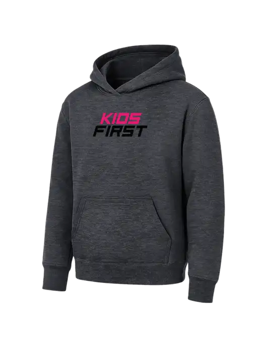 Youth Dark Heather Grey 7.8 oz Pullover Hooded Sweatshirt w/Kids First Logo