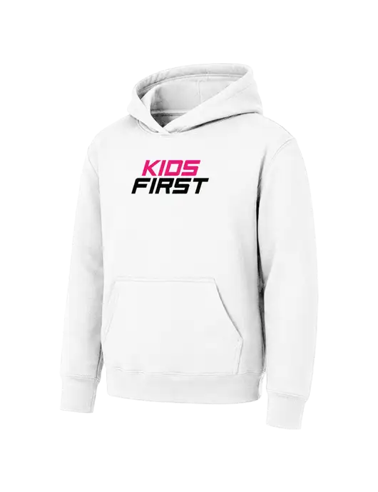 Youth White 7.8 oz Pullover Hooded Sweatshirt w/Kids First Logo