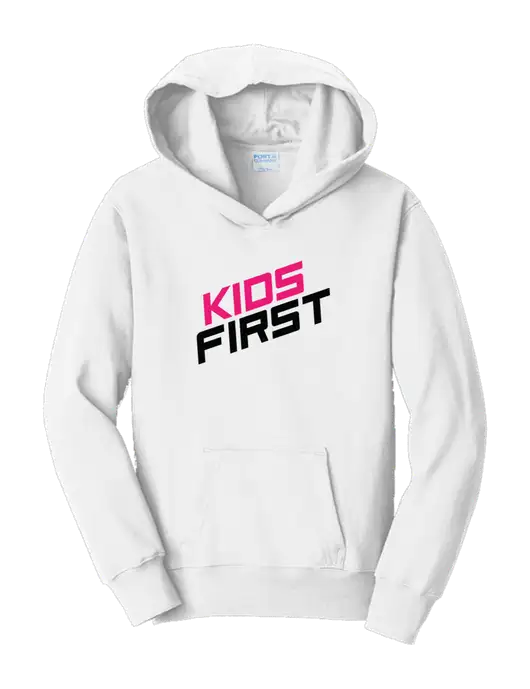 Youth White 7.8 oz 50/50 Cotton/Poly Pullover Hooded Sweatshirt w/Kids First Logo