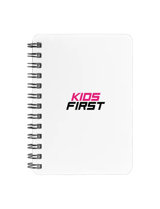 Sturdy White Hardcover Notebook, 5.25 x 7 w/Kids First Logo