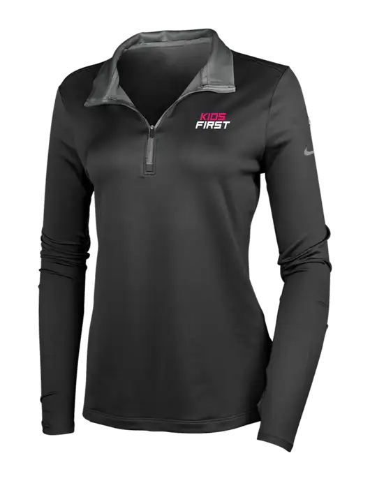 NIKE Black/Dark Grey Womens Dry-Fit Stretch 1/2 Zip Cover-Up w/Kids First Logo