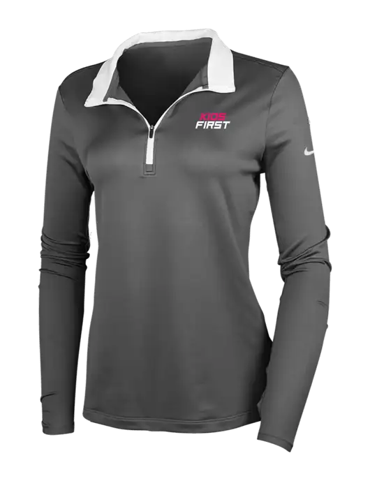 NIKE Dark Grey/White Womens Dry-Fit Stretch 1/2 Zip Cover-Up w/Kids First Logo