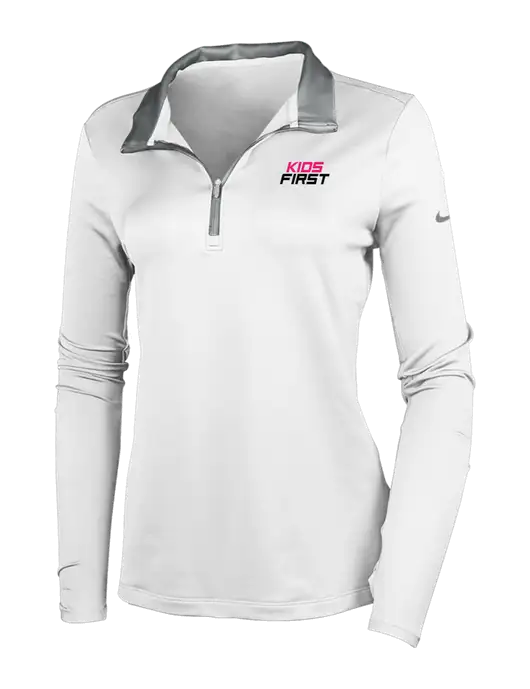 NIKE White/Dark Grey Womens Dry-Fit Stretch 1/2 Zip Cover-Up w/Kids First Logo
