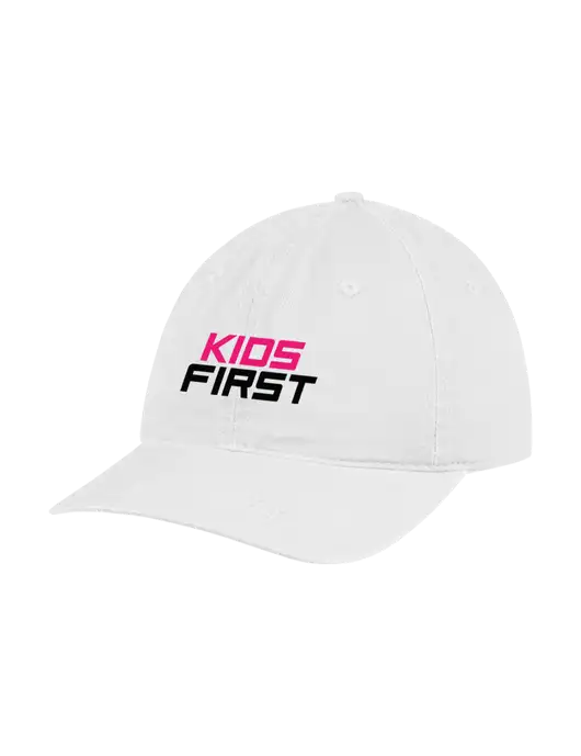 Garment Washed Unstructured Twill White Cap w/Kids First Logo