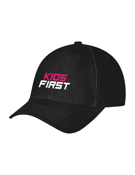 Black Structured Soft Snap Closure Hook & Loop Cap w/Kids First Logo