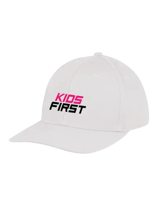 Premium Modern Structured Twill White Snapback Cap w/Kids First Logo