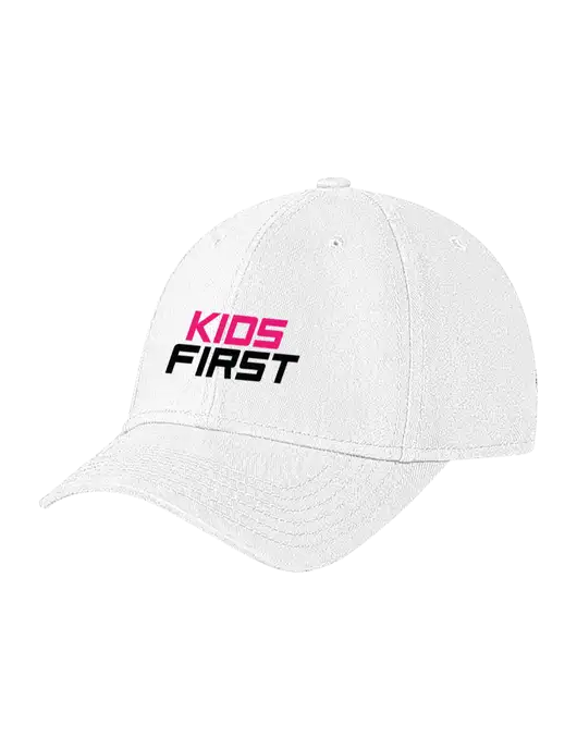 White Structured Soft Snap Closure Hook & Loop Cap w/Kids First Logo