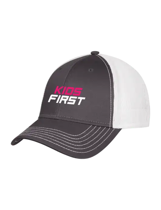 Dark Grey/White Mesh Trucker Cap Snap Back w/Kids First Logo