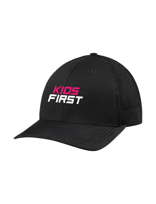 Richardson Adjustable Snapback Original 112 Trucker Cap Black w/Black Mesh w/Kids First Logo