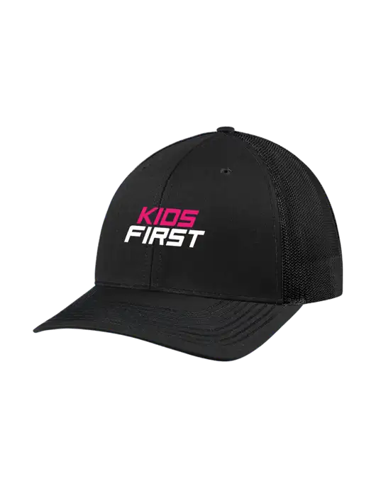 Richardson Adjustable Snapback Original 112 Trucker Cap Black w/Black Mesh w/Kids First Logo
