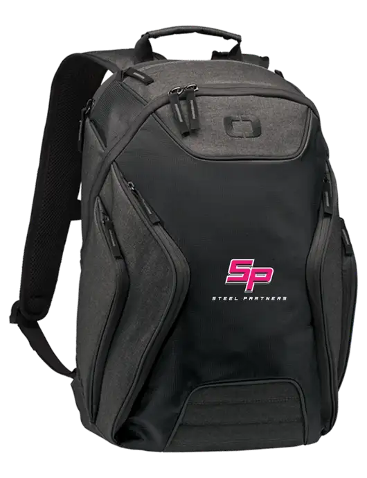 OGIO Black/Heather Grey Hatch Laptop Backpack
 w/Steel Partners Logo